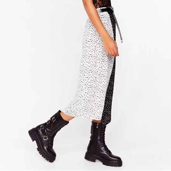 𝅺nwt- Nasty Gal-Polka Dot Two Tone Slit Maxi Skirt - Picture 4 of 10